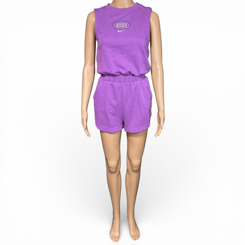 Nike Womens Athletic Romper Sweatsuit Retro Sleeveless Elastic Waist Purple XS